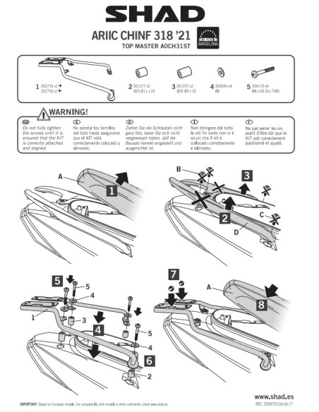 Kit Fissaggio Top Master Shad per ARIIC CHINF 318 A0CH31ST