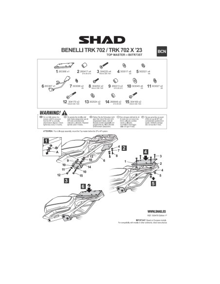 Kit di Fissaggio Piastra Top Master Shad Benelli TRK 702 TRK 702X B0TR73ST
