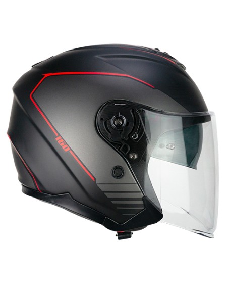 Casco DEMI JET 160G JAD RIDE Nero Rosso opaco