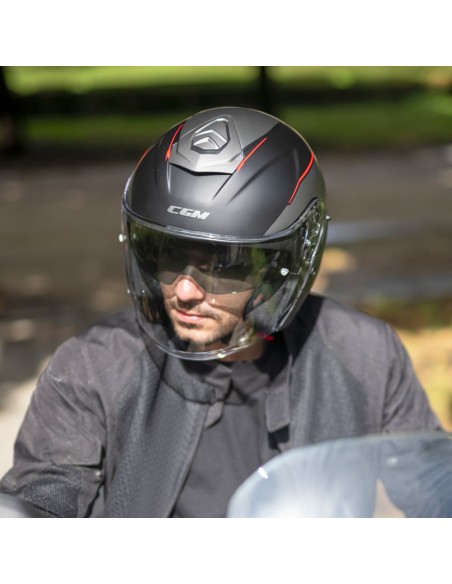 Casco DEMI JET 160G JAD RIDE Nero Rosso opaco