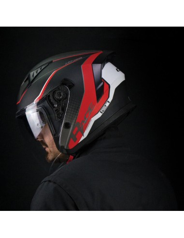 Casco Jet CGM 127G DEEP RACE Grafite Rosso opaco
