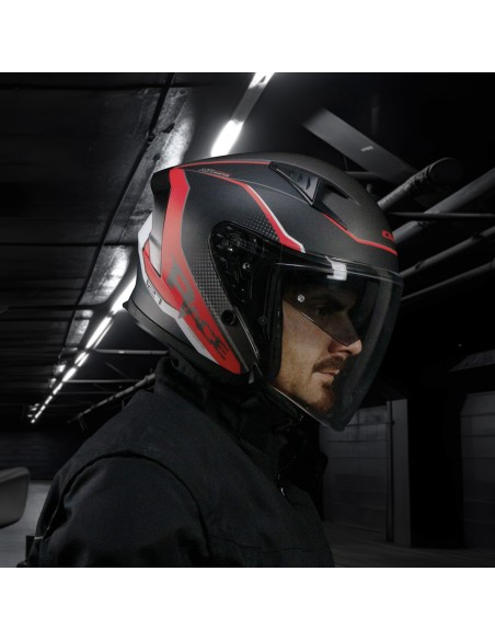 Casco Jet CGM 127G DEEP RACE Grafite Rosso opaco