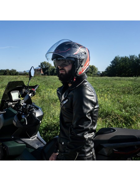 Casco Jet CGM 127G DEEP RACE Grafite Rosso opaco