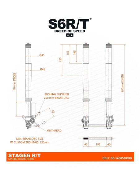 Forcella Stage6 R/T Upside Down 650mm 45-48mm S6-1450510/BK