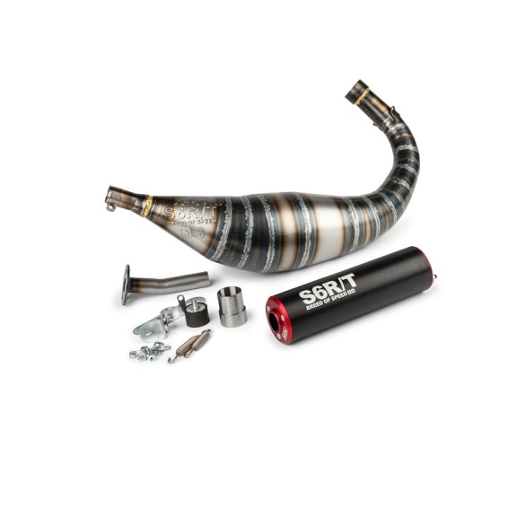 Marmitta Stage6 R/T 80 - 90cc Silenziatore in CNC Rosso Nero per Minarelli AM6 S6-96188851/RE