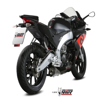 Terminale Scarico Mivv Delta Race Inox per Aprilia RS 125 dal 2017 al 2020 A.011.LDRX dettaglio moto laterale