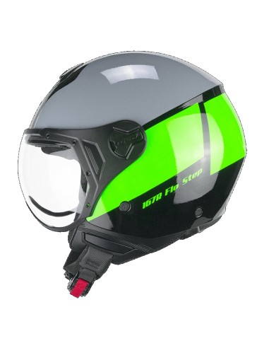 Casco Demi Jet CGM 167R FLO STEP Grigio Verde Fluo Lucido Visiera Sagomata