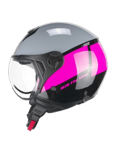 Casco Demi Jet CGM 167R FLO STEP Grigio Fucsia Lucido Visiera Sagomata