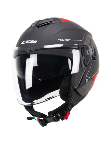 Casco CGM Demi Jet 126G Iper City Nero Rosso Opaco