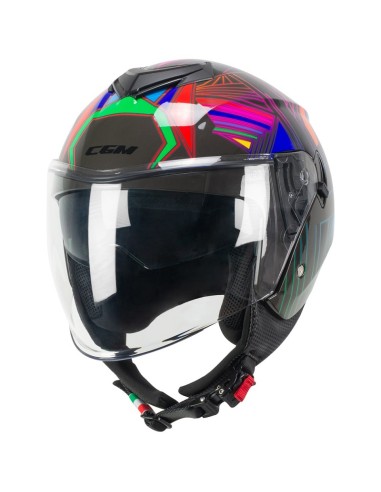 Casco CGM Demi Jet 126S Iper Disco Grafite Verde Fucsia