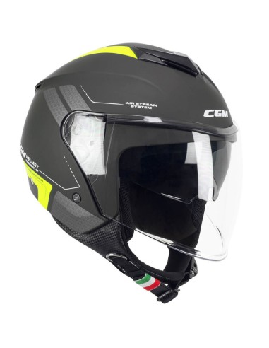 Casco CGM Demi Jet 126G Iper City Grafite Giallo fluo opaco